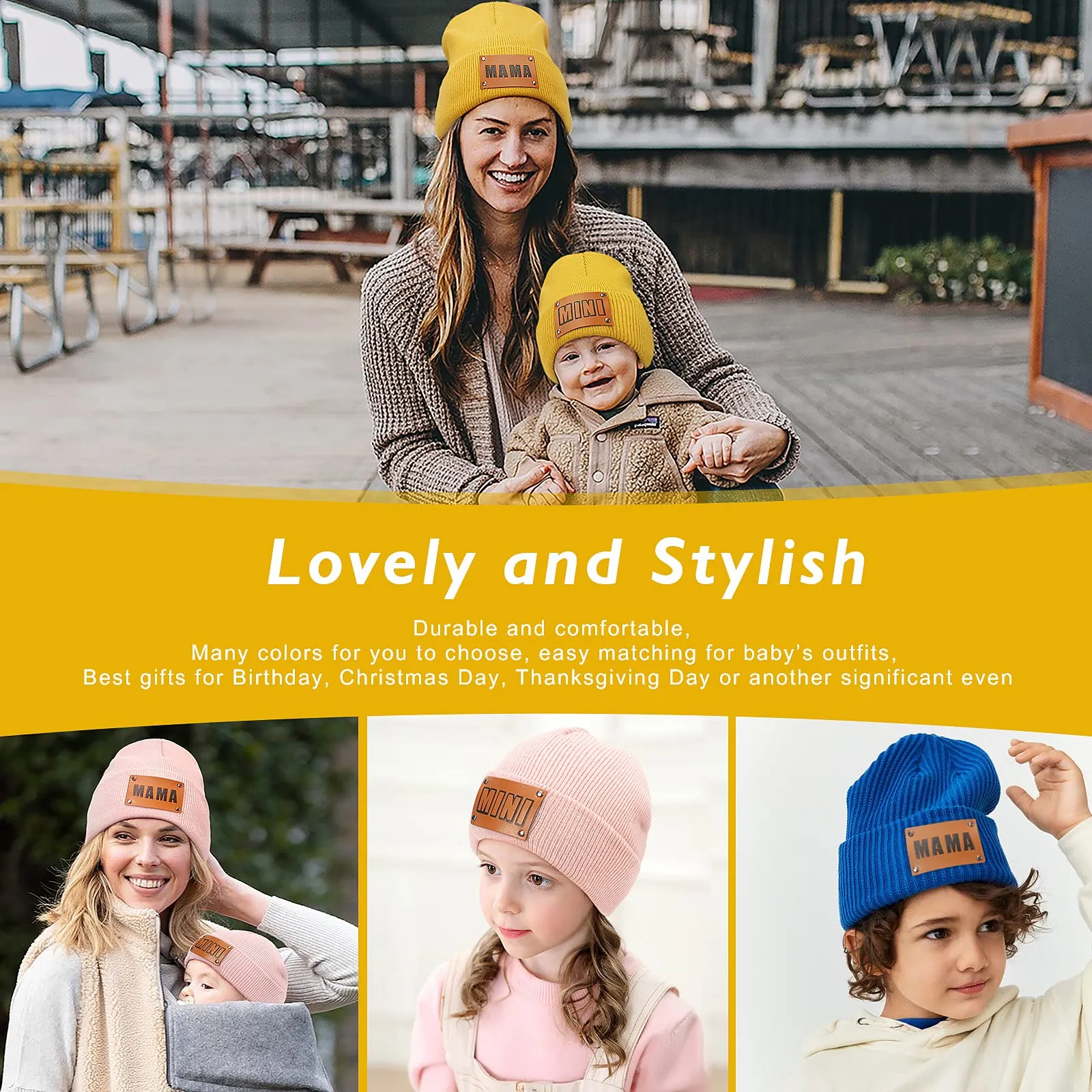Asufegucd 2PCS Parent-Child Hat,Women's Knitted Beanie Cap,Baby Warm Hiphop Cap,Mother&Baby Winter Knit Wool Beanie,Ski Cap