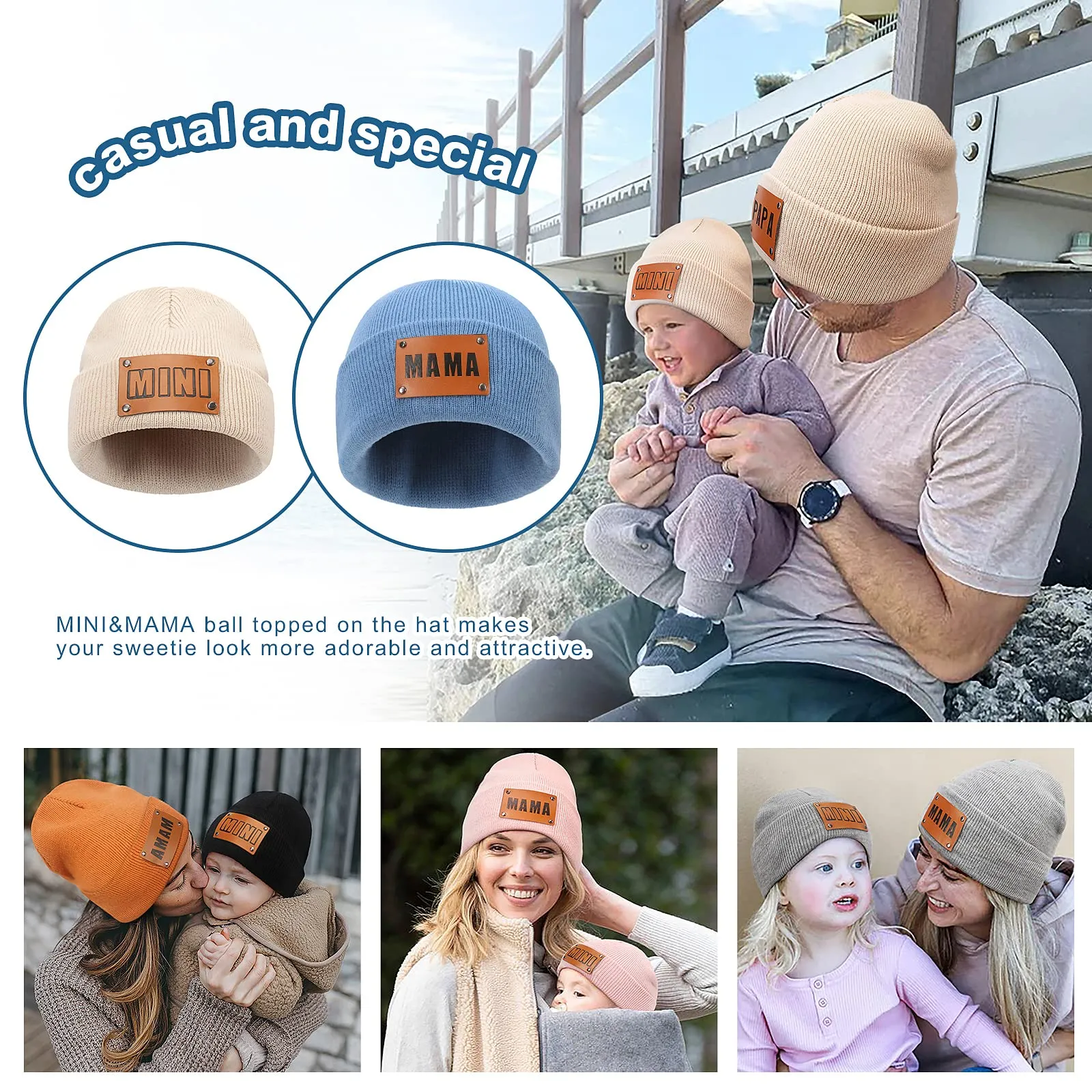 Asufegucd 2PCS Parent-Child Hat,Women's Knitted Beanie Cap,Baby Warm Hiphop Cap,Mother&Baby Winter Knit Wool Beanie,Ski Cap