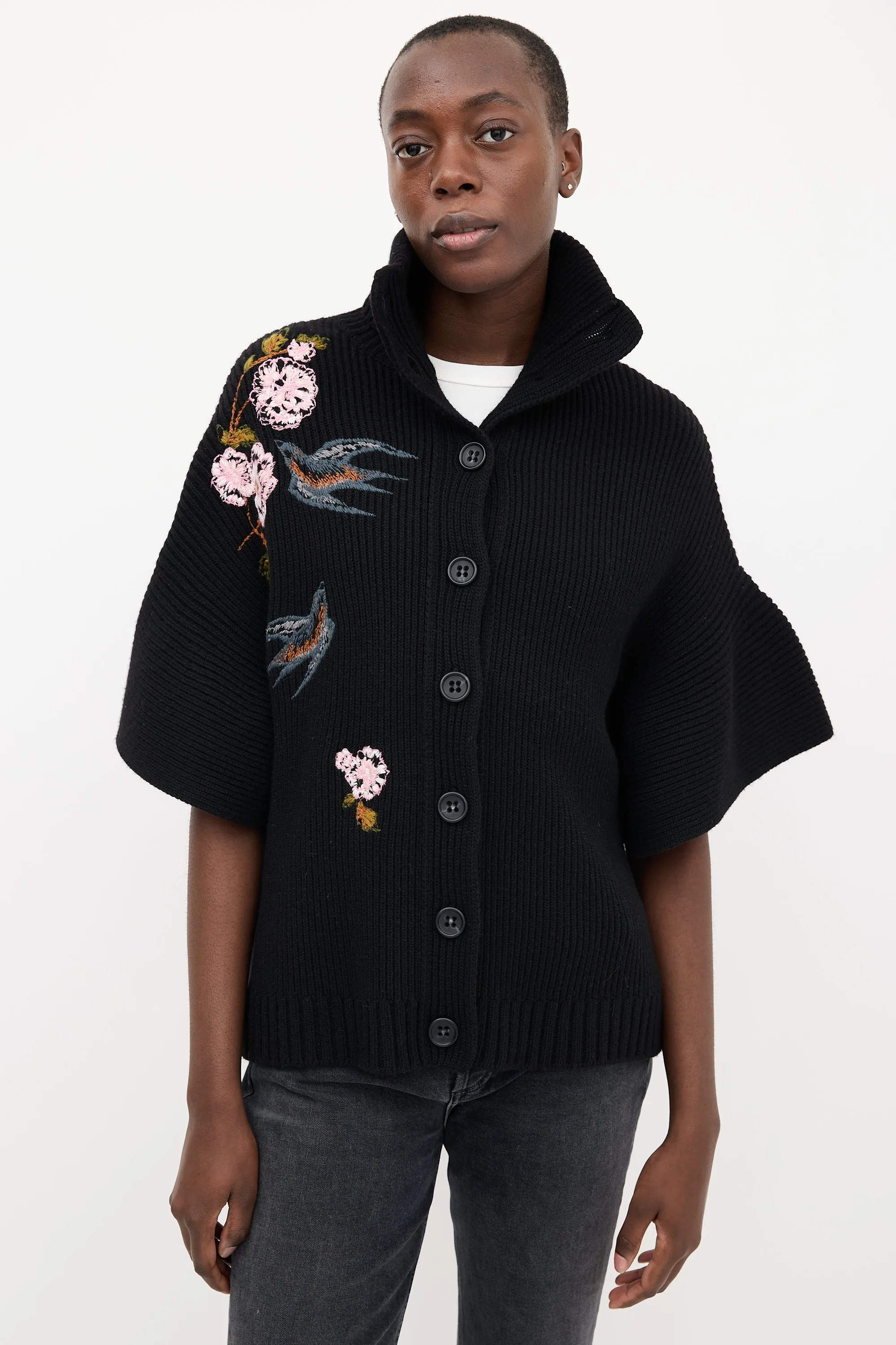Black & Multi Embroidered Cape Cardigan