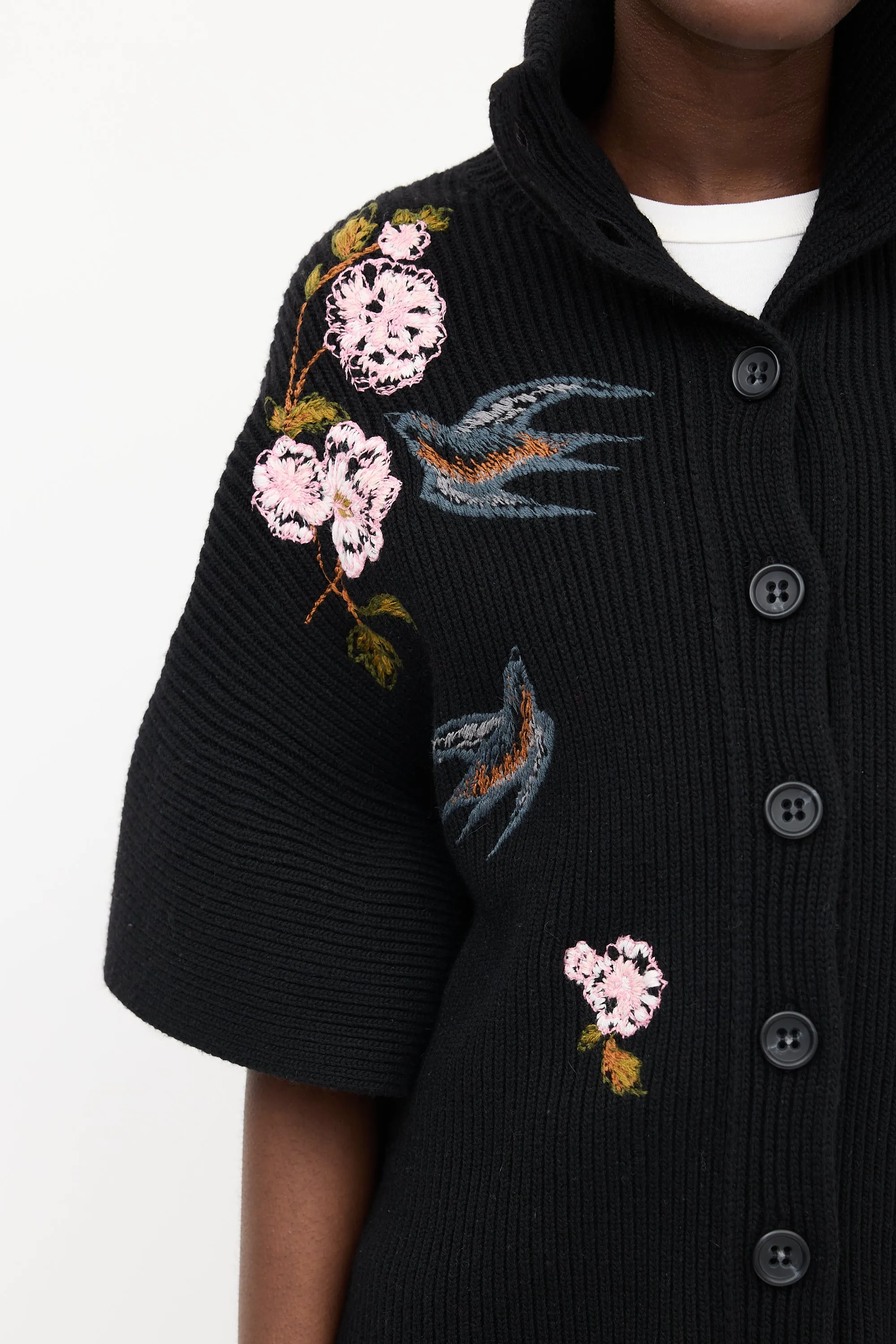 Black & Multi Embroidered Cape Cardigan