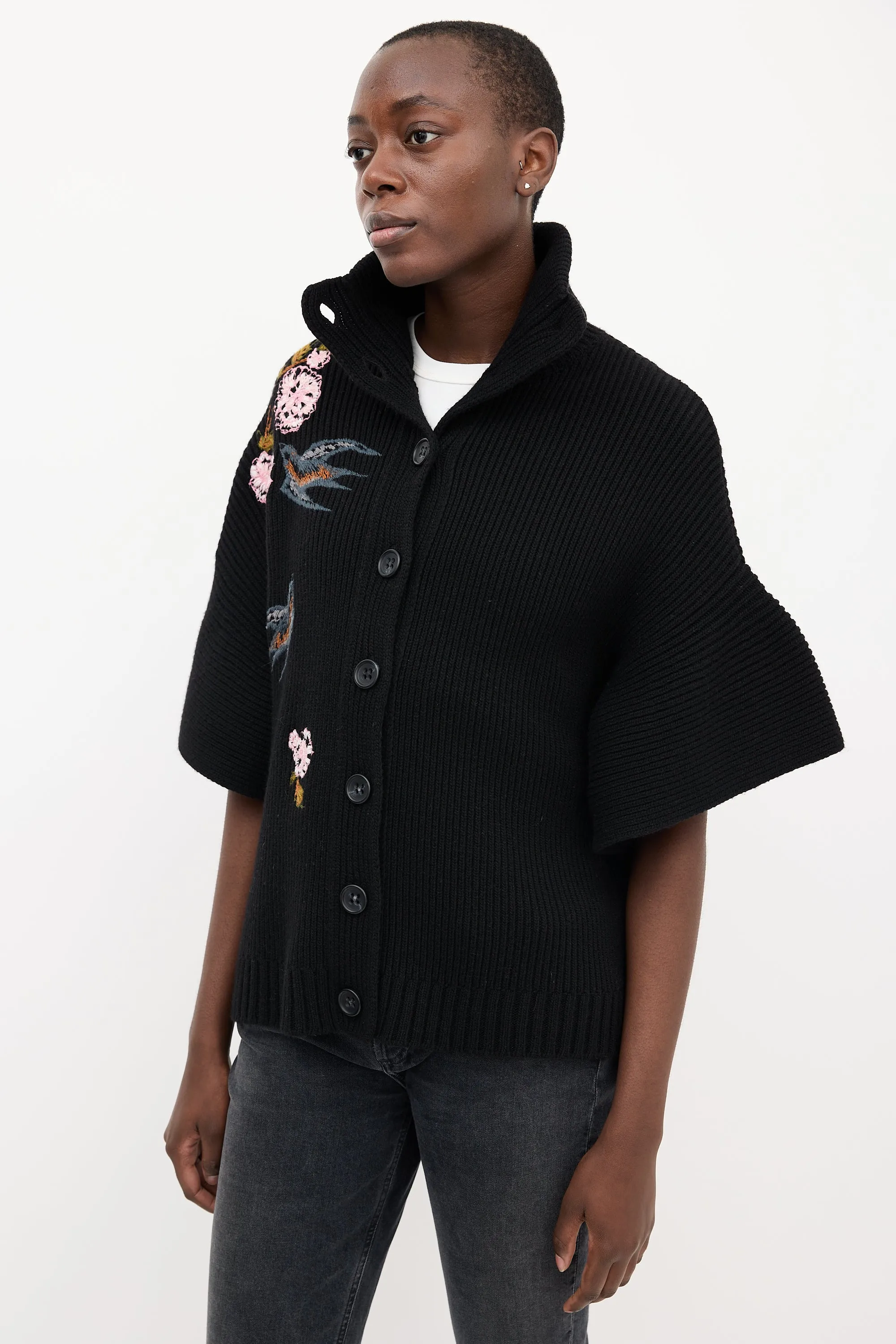 Black & Multi Embroidered Cape Cardigan