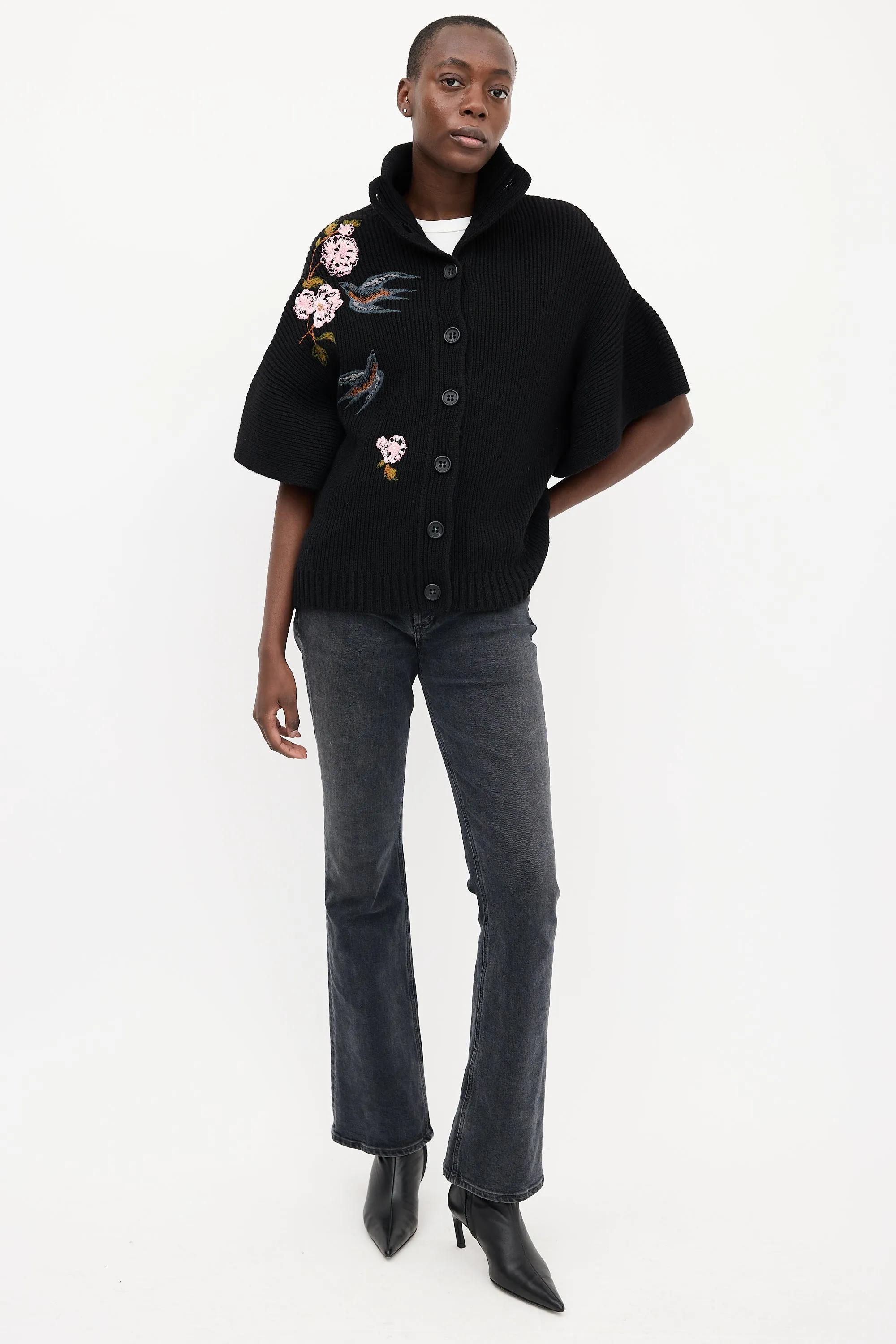 Black & Multi Embroidered Cape Cardigan