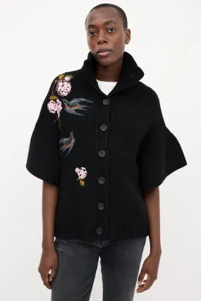 Black & Multi Embroidered Cape Cardigan
