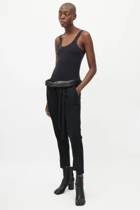 Black Wool & Sequin Waist Belted Pant