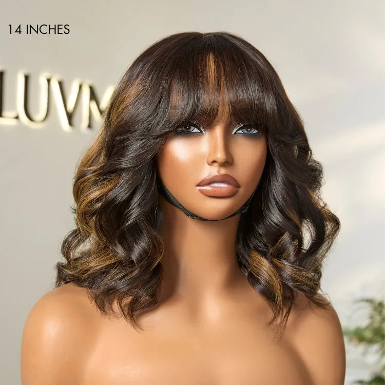 Breathable Cap True Scalp Blonde Highlight Loose Wave Glueless Minimalist Lace Wig with Bangs
