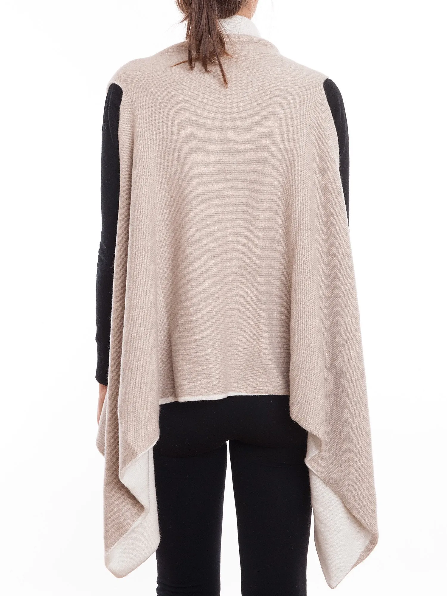 Cardigan smanicato bicolore misto cashmere