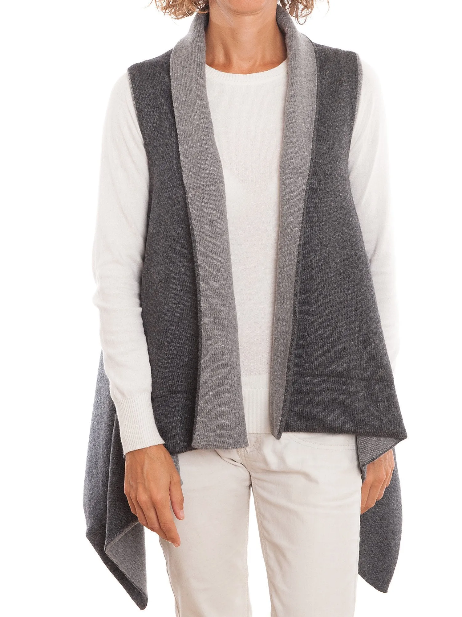 Cardigan smanicato bicolore misto cashmere