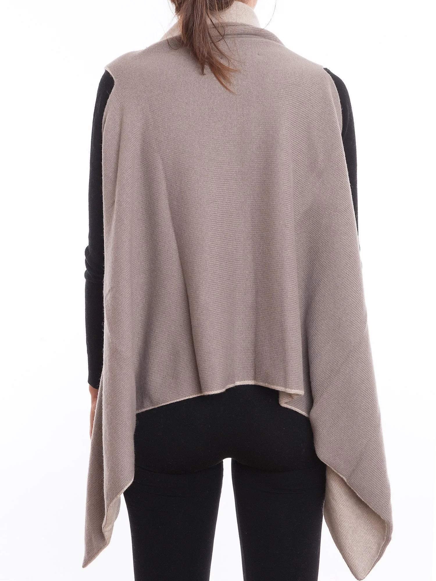 Cardigan smanicato bicolore misto cashmere