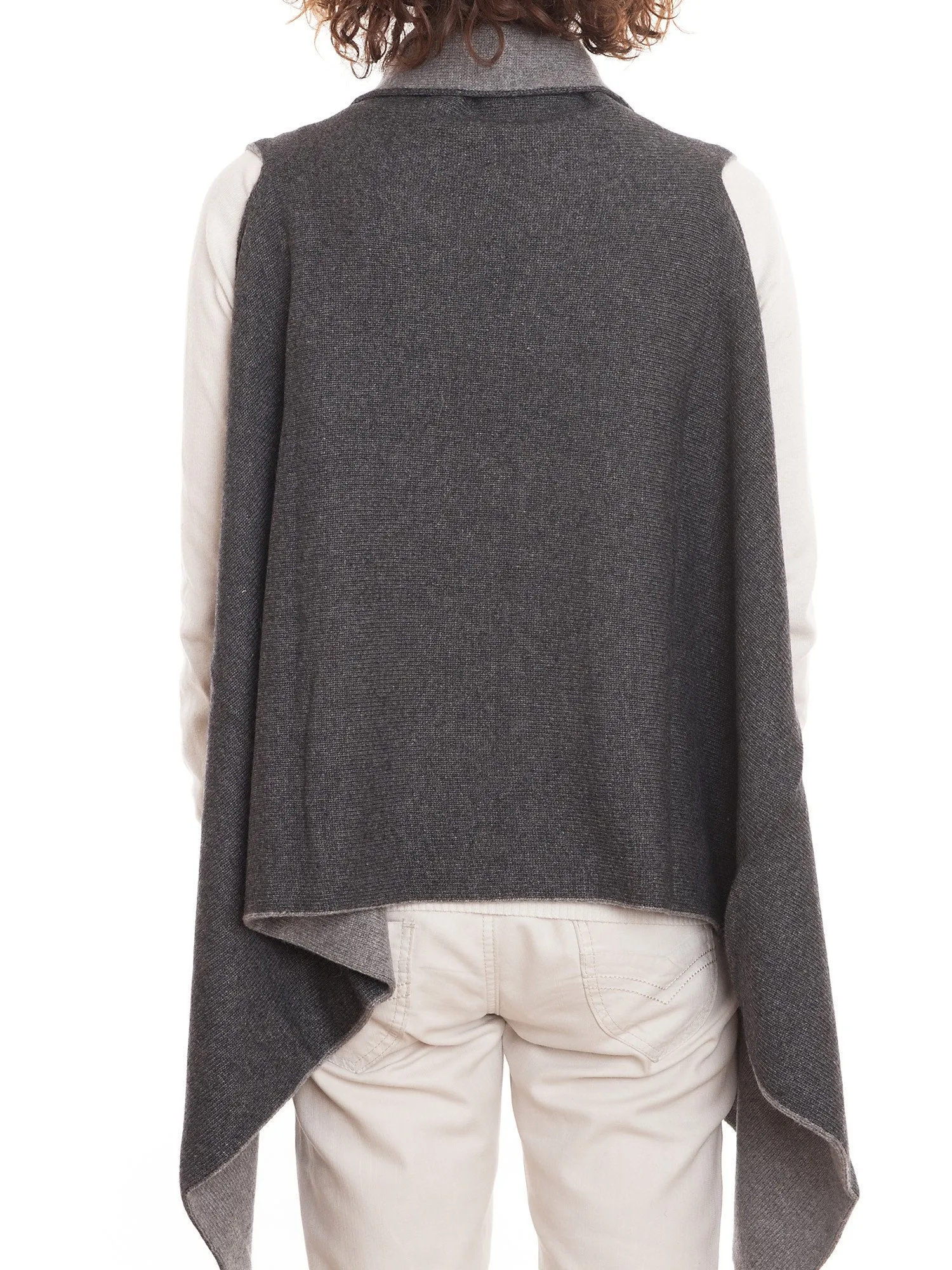 Cardigan smanicato bicolore misto cashmere
