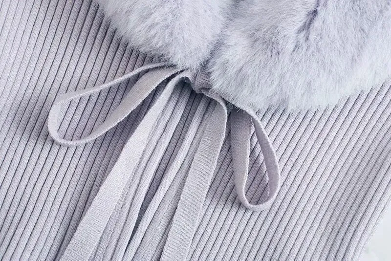 FAUX FUR CROPPED KNIT CARDIGAN