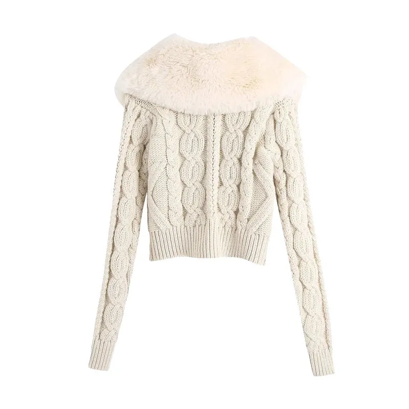 KNIT FAUX FUR CARDIGAN