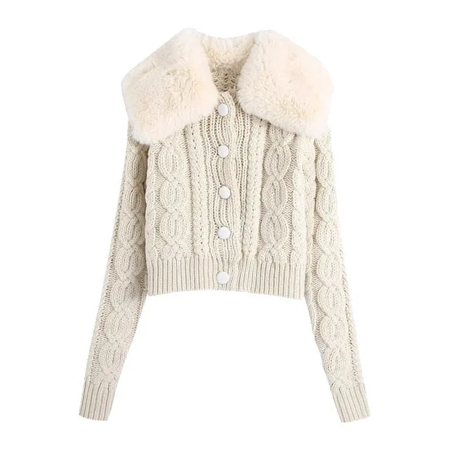 KNIT FAUX FUR CARDIGAN