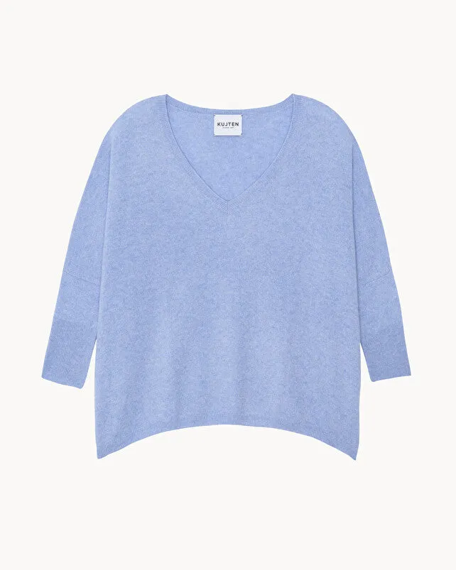 Kujten Minie Cashmere Oversized Sweater V neck 3/4 sleeve