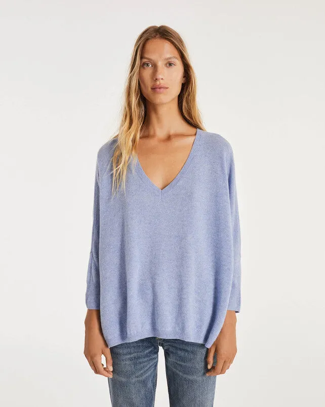 Kujten Minie Cashmere Oversized Sweater V neck 3/4 sleeve