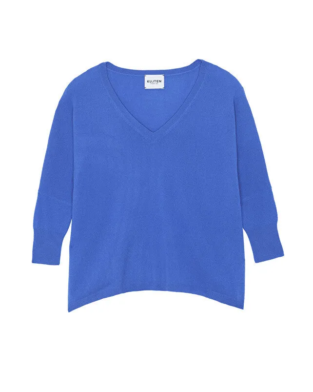 Kujten Minie Cashmere Oversized Sweater V neck 3/4 sleeve