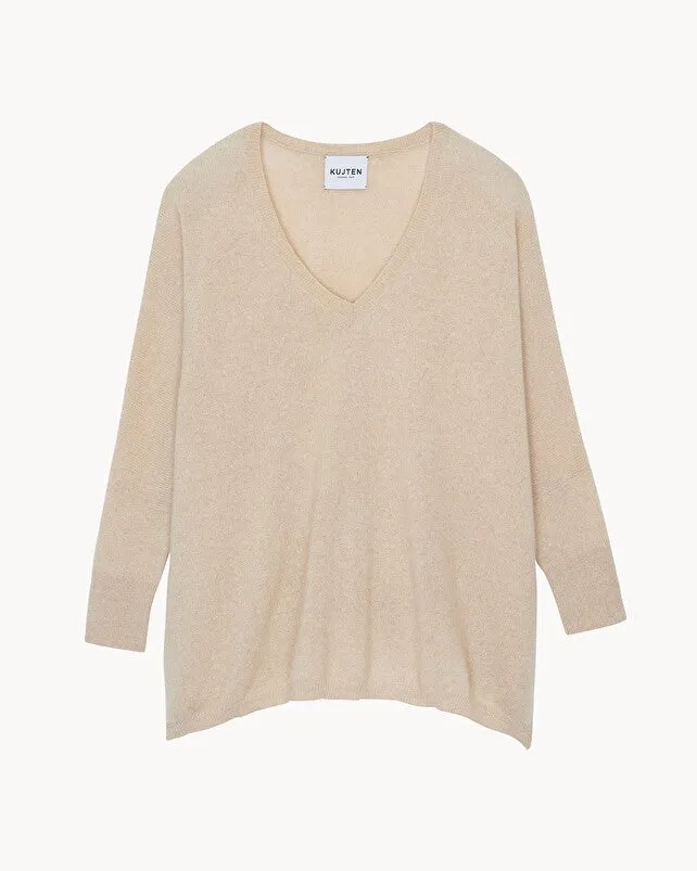 Kujten Minie Cashmere Oversized Sweater V neck 3/4 sleeve