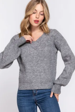 Simple Stylish Long Sleeve Double V-Neck Sweater