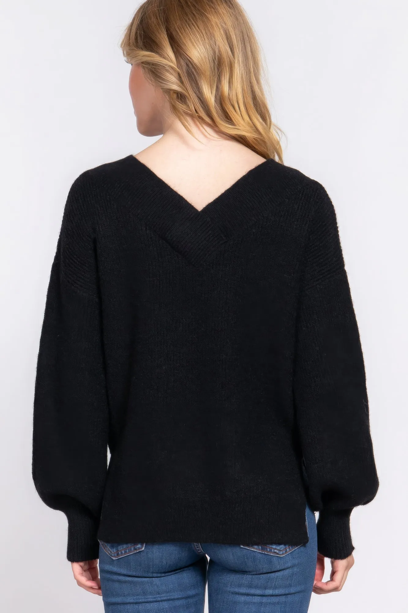Simple Stylish Long Sleeve Double V-Neck Sweater