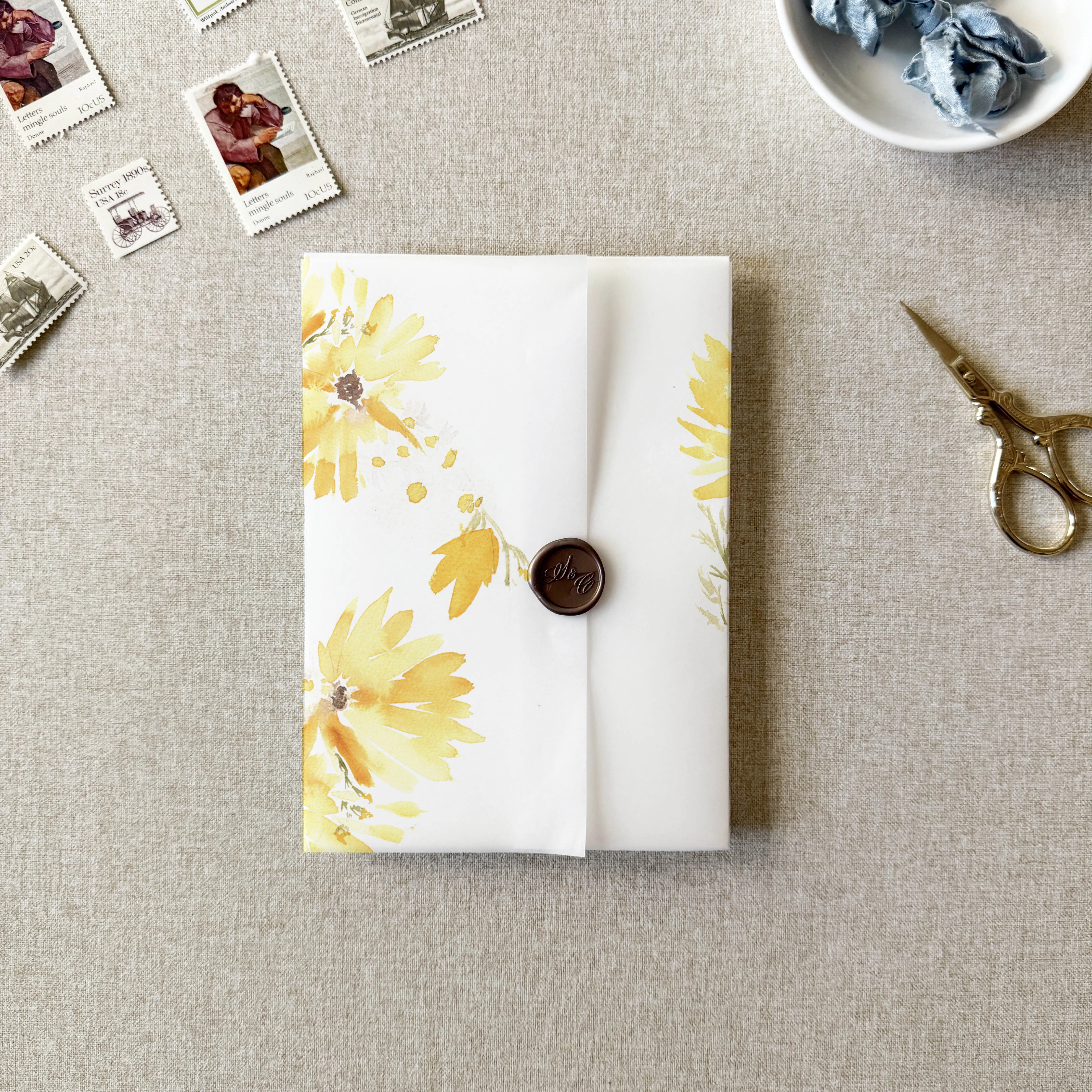 Sunflower Vellum Wrap | A7 or A6 | Set of 10
