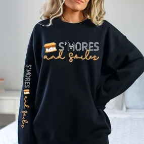 Women's Sweatshirt - 'S'mores and Smiles' with Cute S'more Design and Sleeve Detail