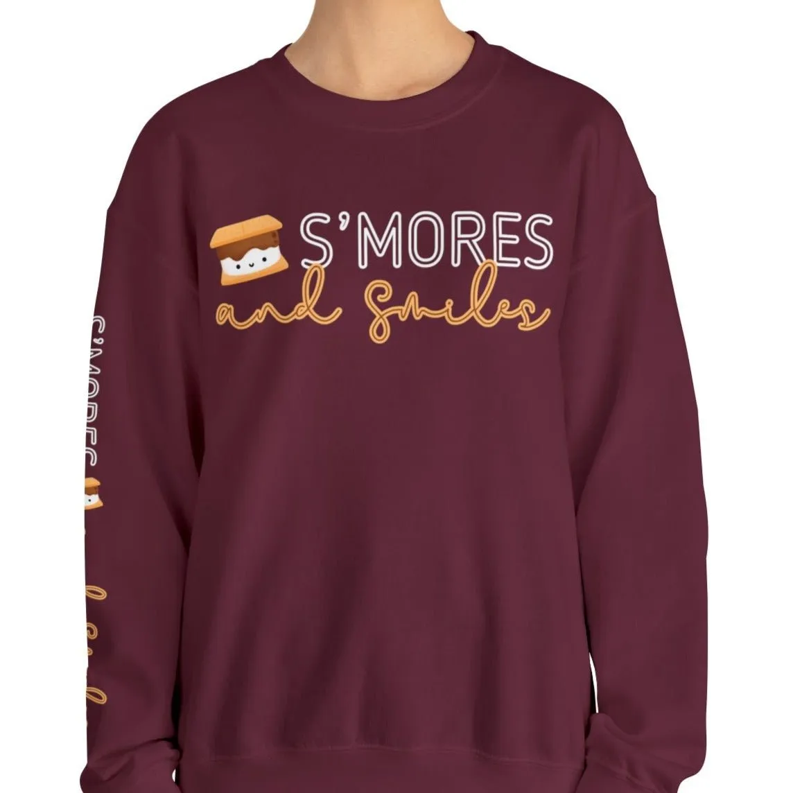 Women's Sweatshirt - 'S'mores and Smiles' with Cute S'more Design and Sleeve Detail